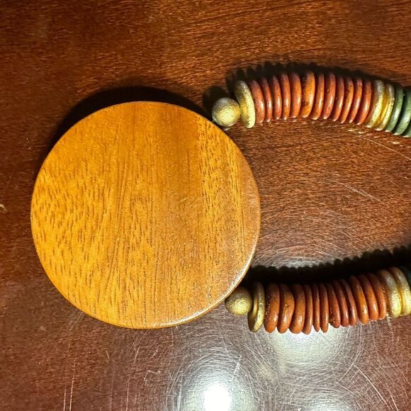 Vintage Wooden Statement stacked necklace with painted artistic design - Picture 5 of 7